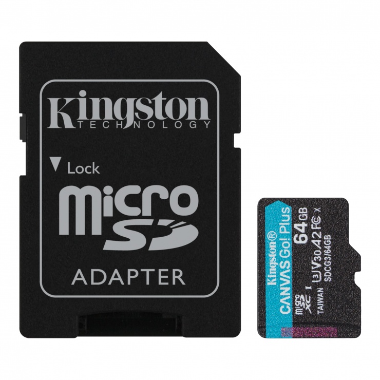 Imagine Card micro SDXC 128GB Clasa 10 UHS-I + adaptor SD Canvas GO Plus, Kingston SDCG3/128GB